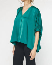 Entro - Satin V-neck Placket Blouse - Plus