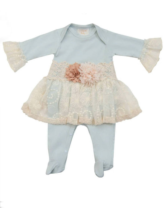 Haute Baby - Flower And Lace One Piece Skirt With Footie