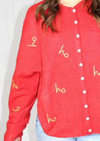 Things Between Ho Ho Ho Embroidered Cardigan in red gold - women's cardigan - detail view