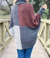 Amoli - Color Block Dolman Sleeve Turtleneck Knit Sweater