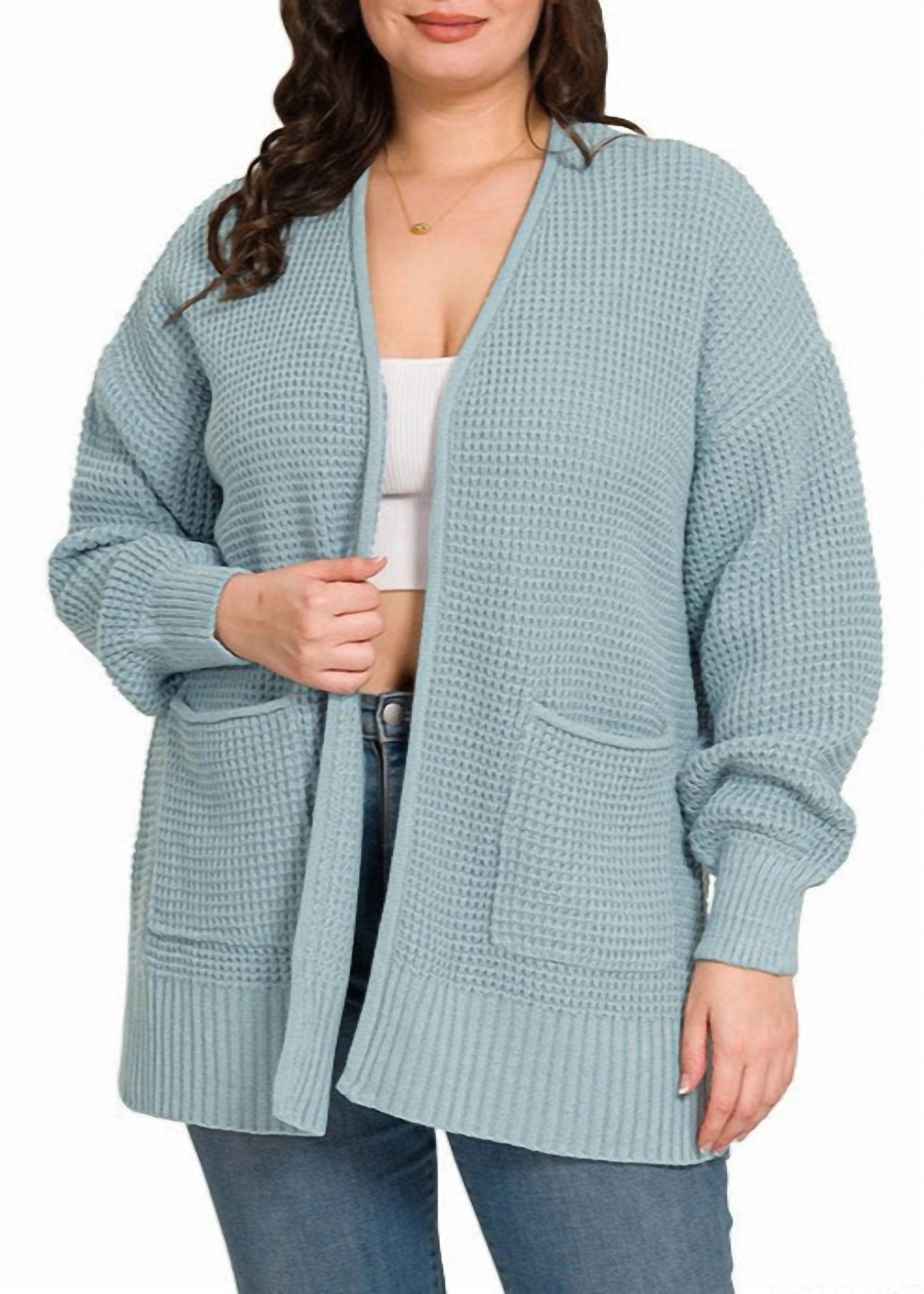 Zenana - Gauge Waffle Open Cardigan
