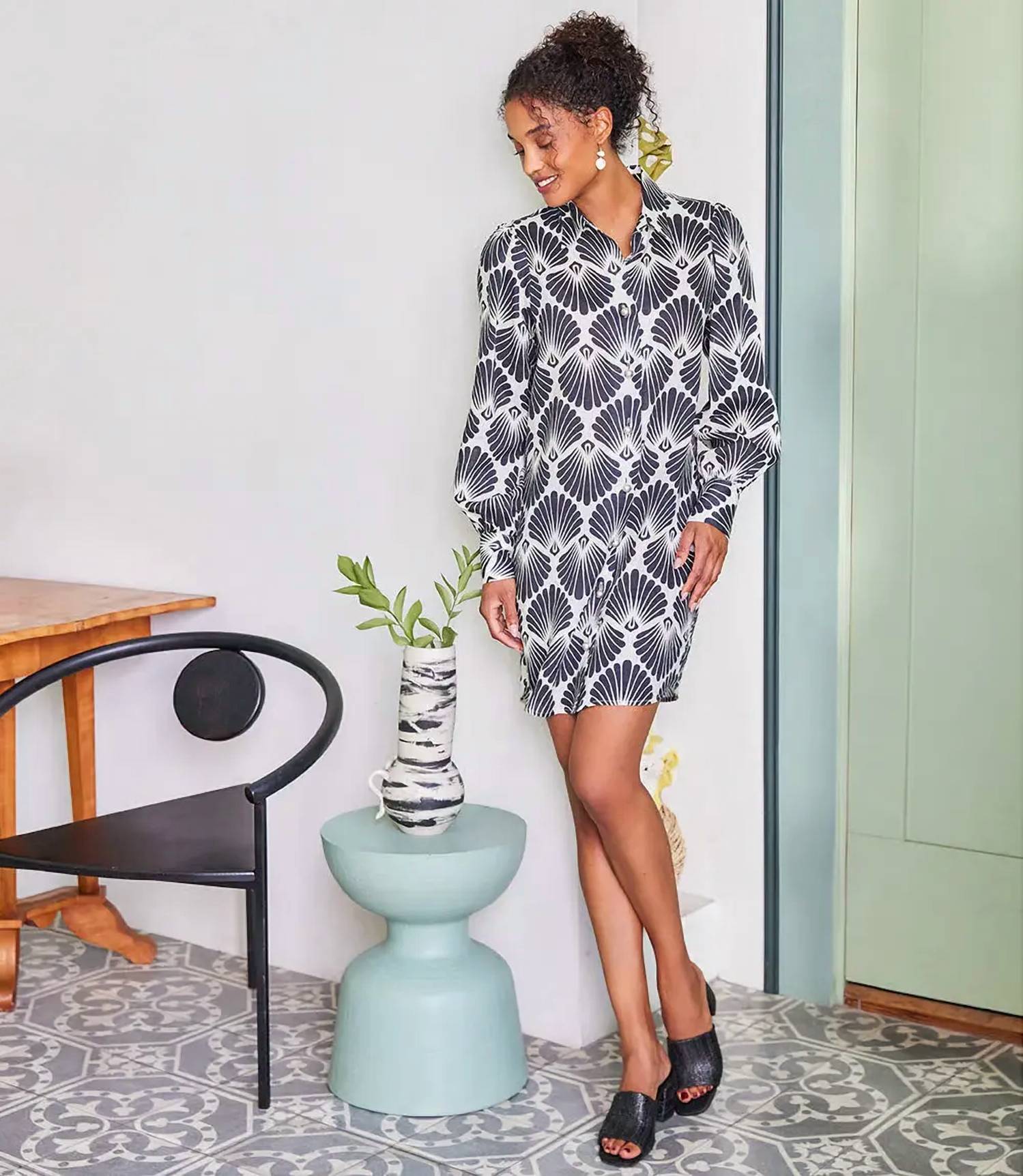 Karen Kane - Bryce Blouson Sleeve Linen Mini Shirtdress