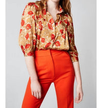 Smythe Classic Shirred Blouse in poppy multi - women's blouse