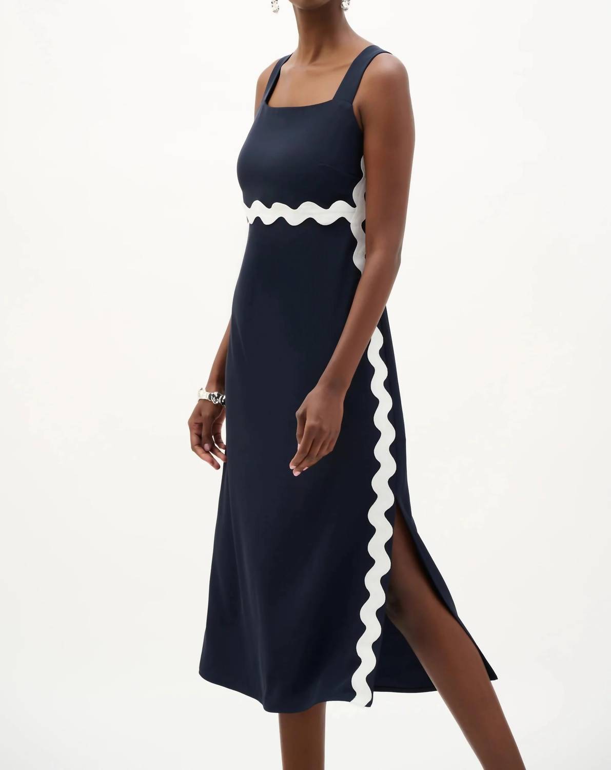 Joseph Ribkoff - Contrast Trim Square Neck Midi Dress