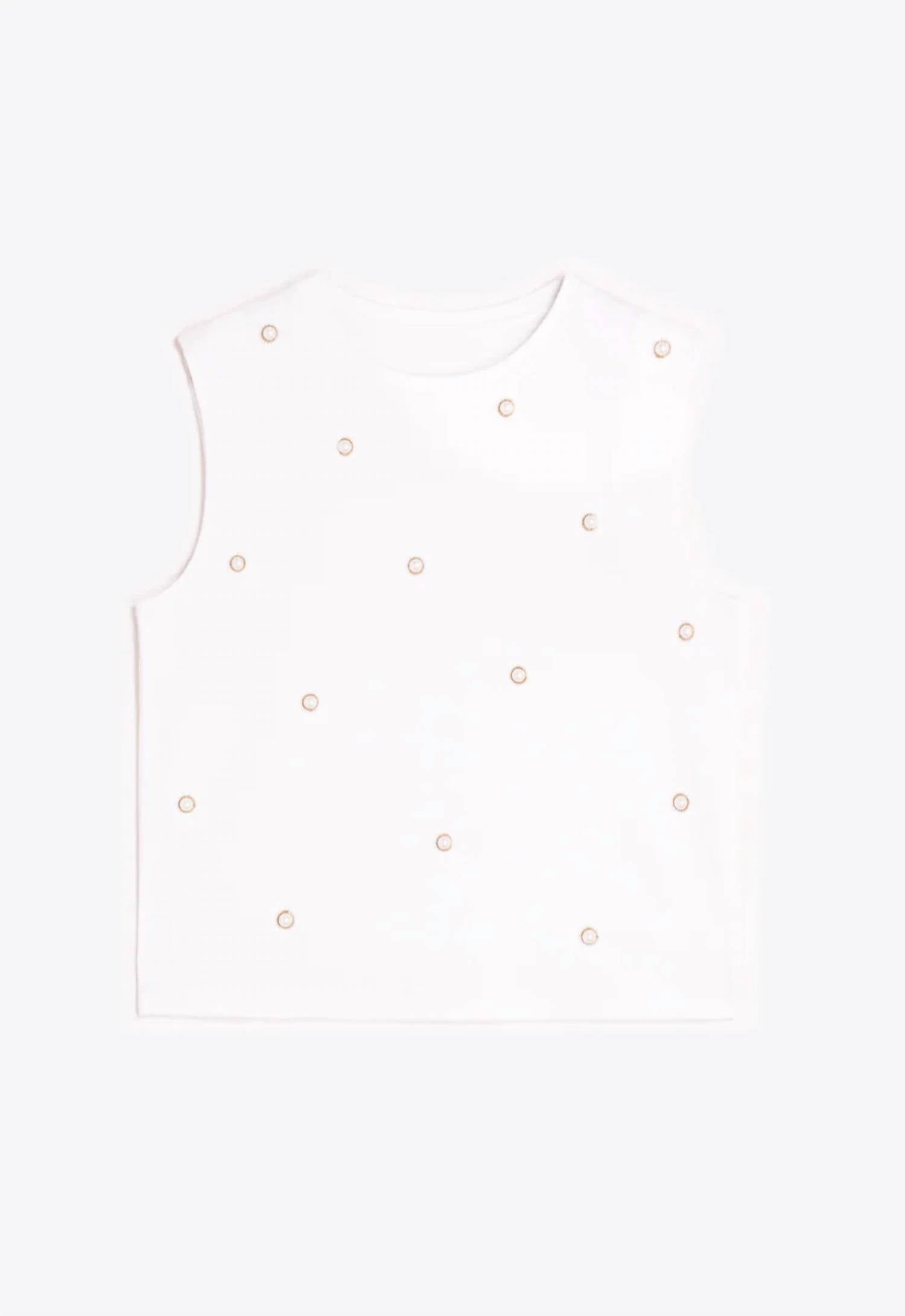 Vilagallo - Crew Neck Sleeveless Top With Pearls
