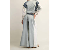 Style Usa - Color Block Denim Drawstring Pants