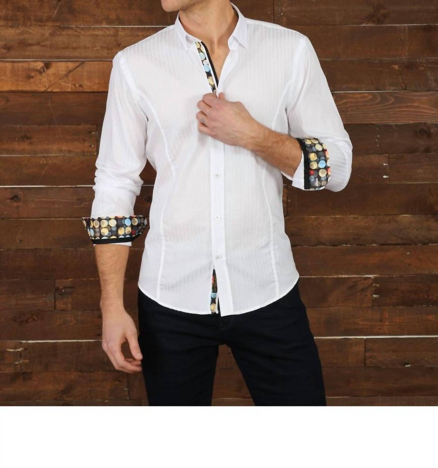 Eight X - Long Sleeve Jacquard Button Down Shirt With Contrasting Trim