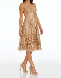 DRESS THE POPULATION Blair Midi Dress in gold nude - women's dress - detail view