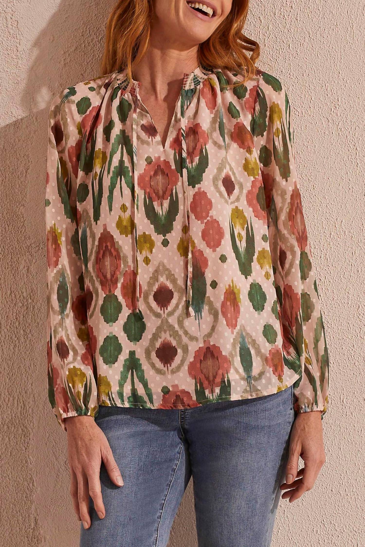 TRIBAL print poly blouse in vine - women's blouse
