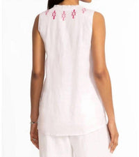 Johnny Was ORLA LINEN RUFFLE NECK TANK in white - women's tank top - view 4