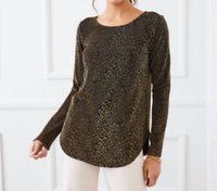 Karen Kane Long Sleeve Metallic Knit Shirttail Top - Petite in leopard - women's long sleeve top - view 4