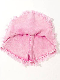 Lovesoft - Smocked Waistband Frayed Denim Skort