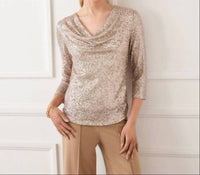 Karen Kane - 3/4 Sleeve Drape Front Sequin Top - Petite
