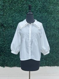 Joy Joy - Women's Pin Tuck Collar Blouse