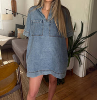 Miou Muse - Macey Denim Collared Shirt Mini Dress