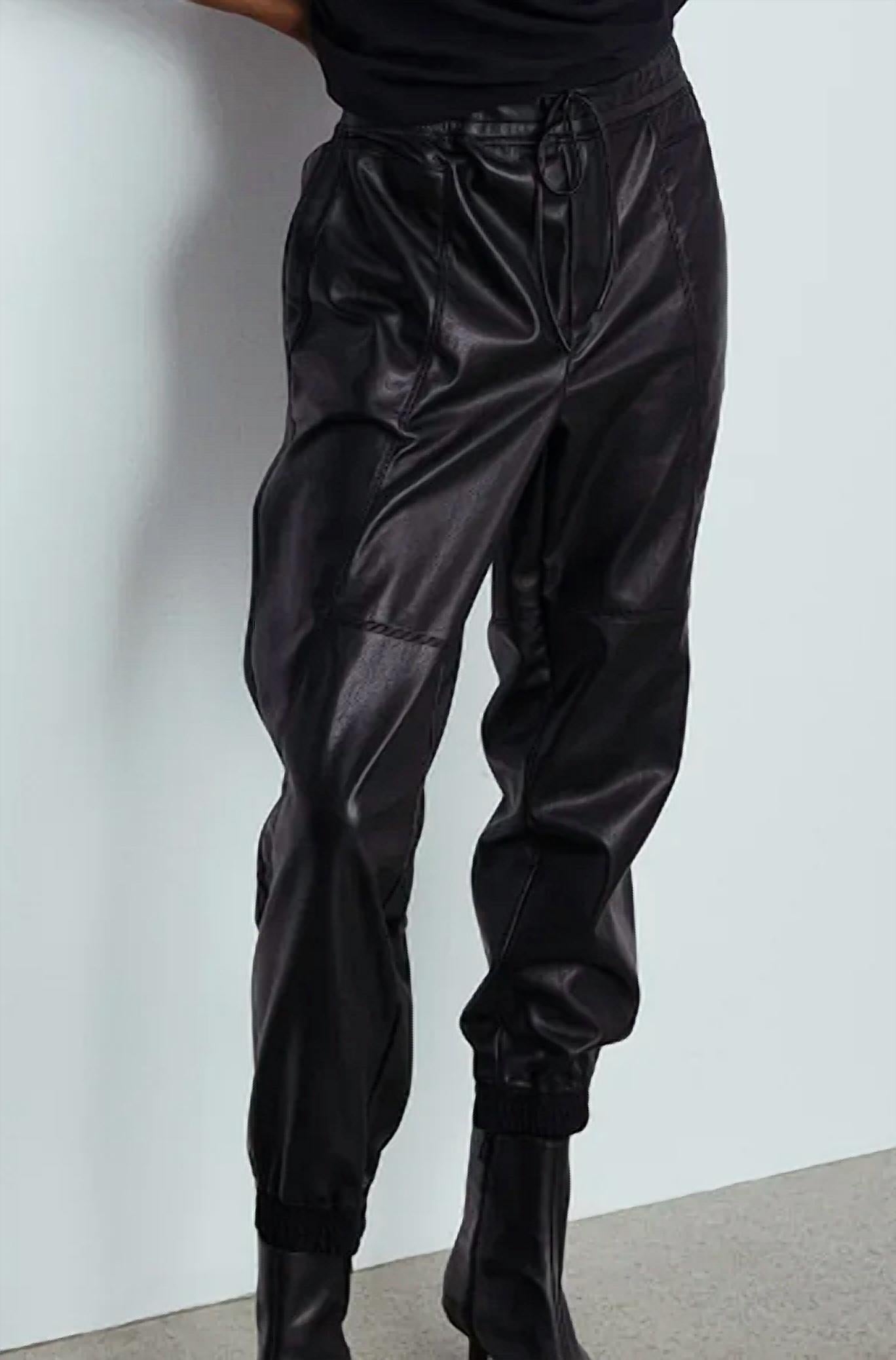 MELISSA NEPTON Cabo Faux Leather Jogger Pant in black - women's pants - detail view
