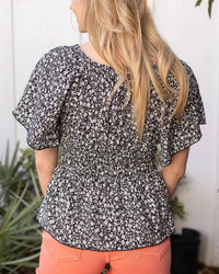 Grace and Lace Josie Smocked Top in black ditsy 1 - women's blouse - alternate view