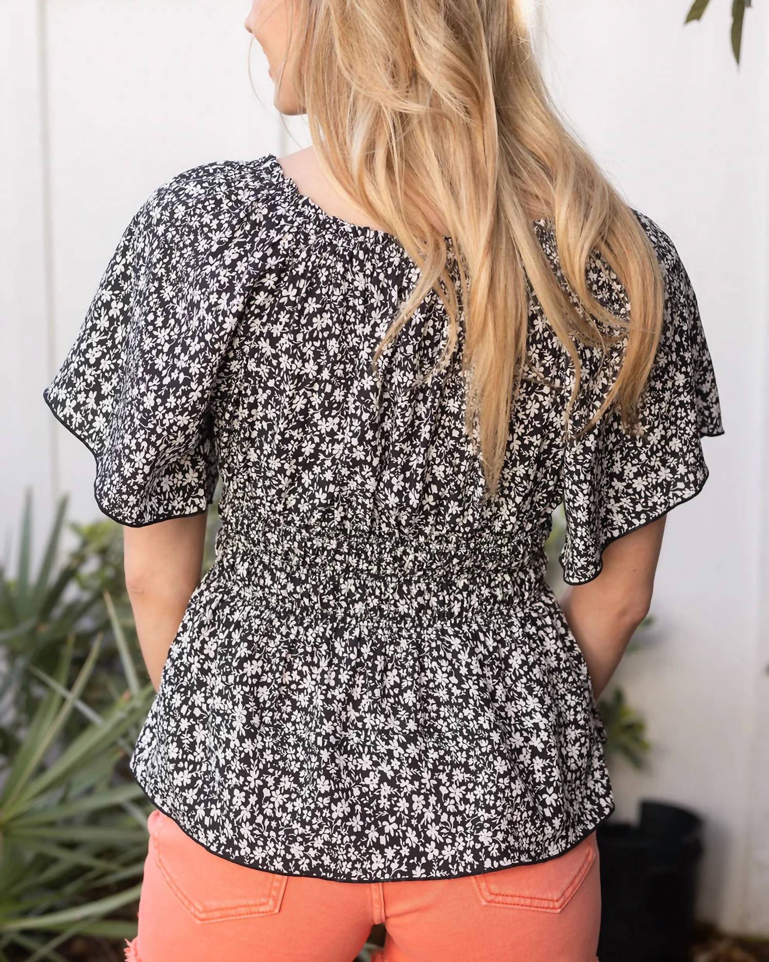Grace and Lace Josie Smocked Top in black ditsy 1 - women's blouse - alternate view