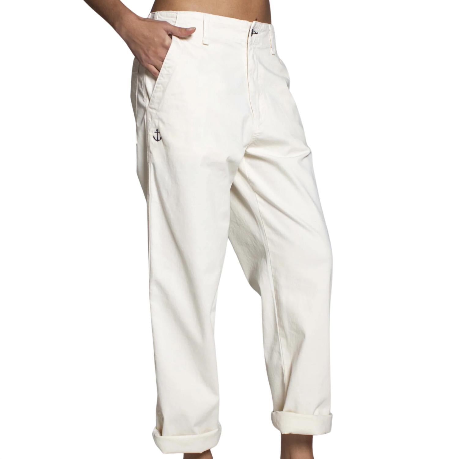 ASKK NY Women's Chino Embroidery Pant in cream - women's pants - detail view