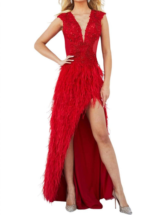 Jovani - FEATHER SKIRT DRESS