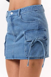 Blue Blush - Bow Tie Cargo Mini Skirt