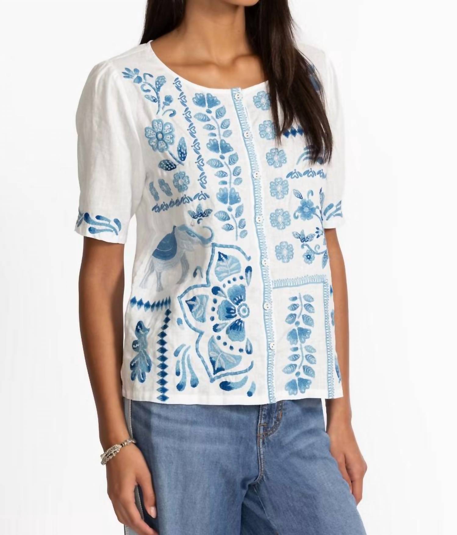 Johnny Was - Pre-loved Yadira Linen Flutter Sleeve Blouse