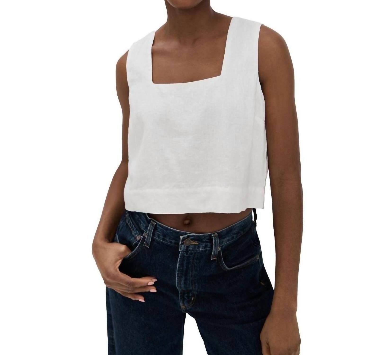 Rails Akira Boxy Cropped Top in white linen - women's shirt