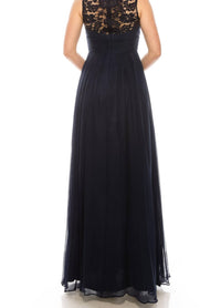 Aidan Mattox - Floral Lace Neck A Line Formal Dress
