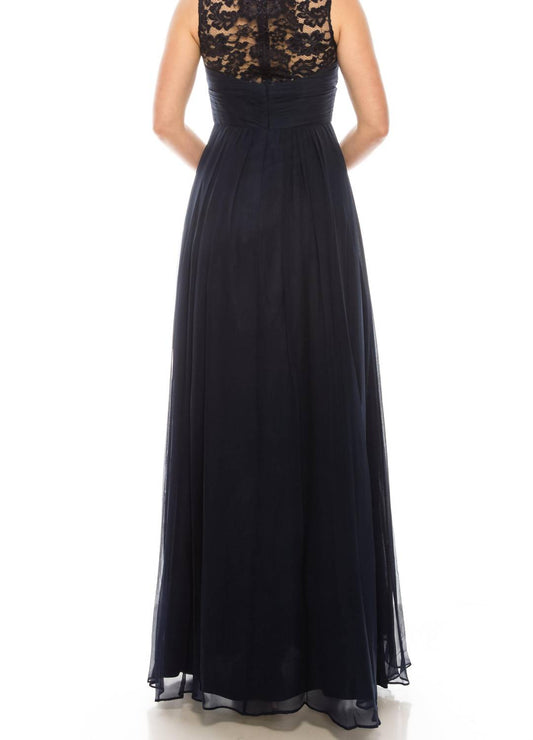 Aidan Mattox - Floral Lace Neck A Line Formal Dress