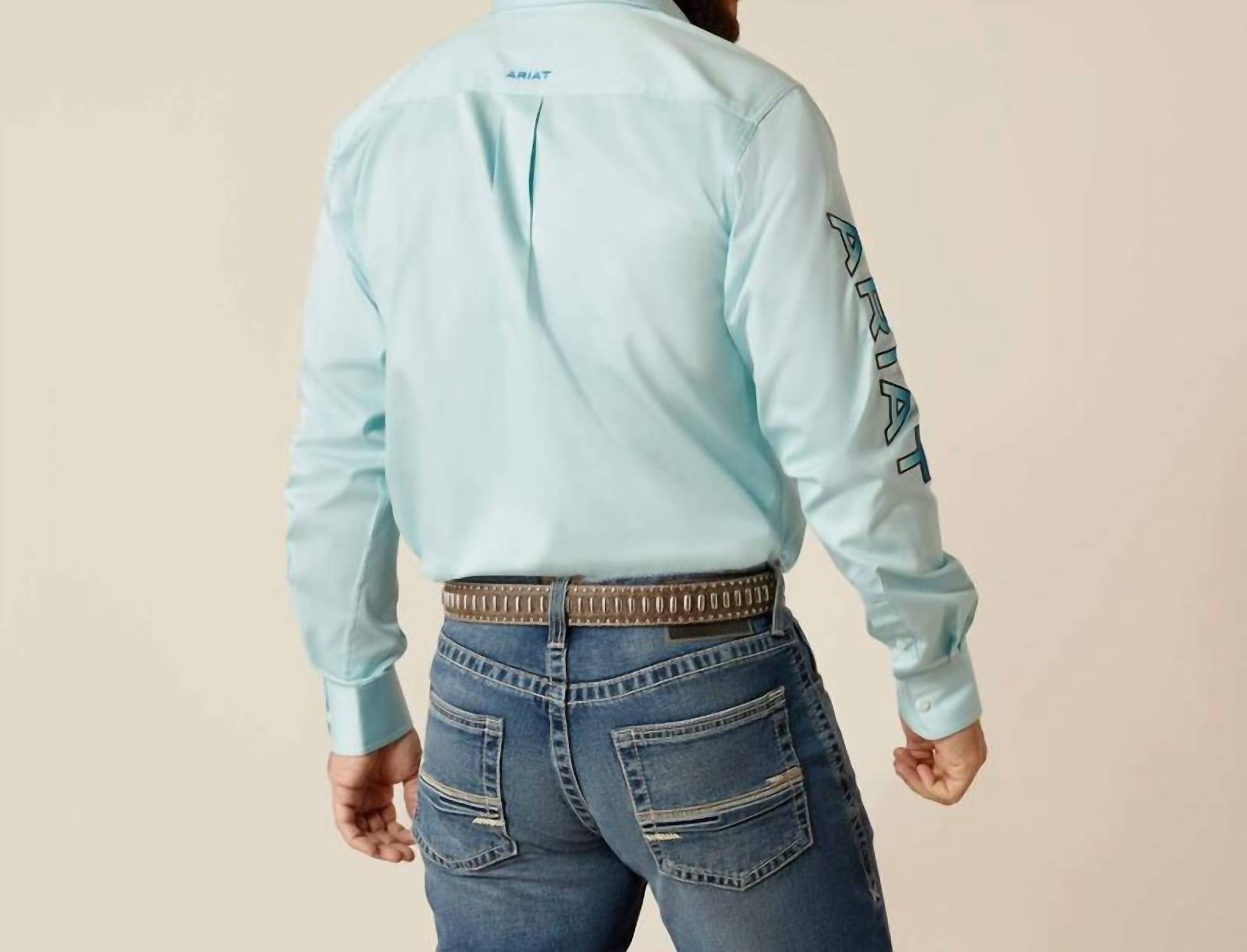 ARIAT Team Logo Twill Shirt in light aqua - men's shirt - detail view