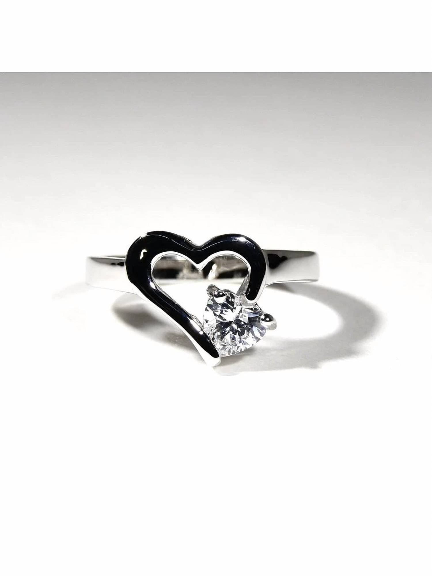 FAIRE HEART RING WITH CUBIC ZIRCONIA RHODIUM PLATED in silver - women's jewelry