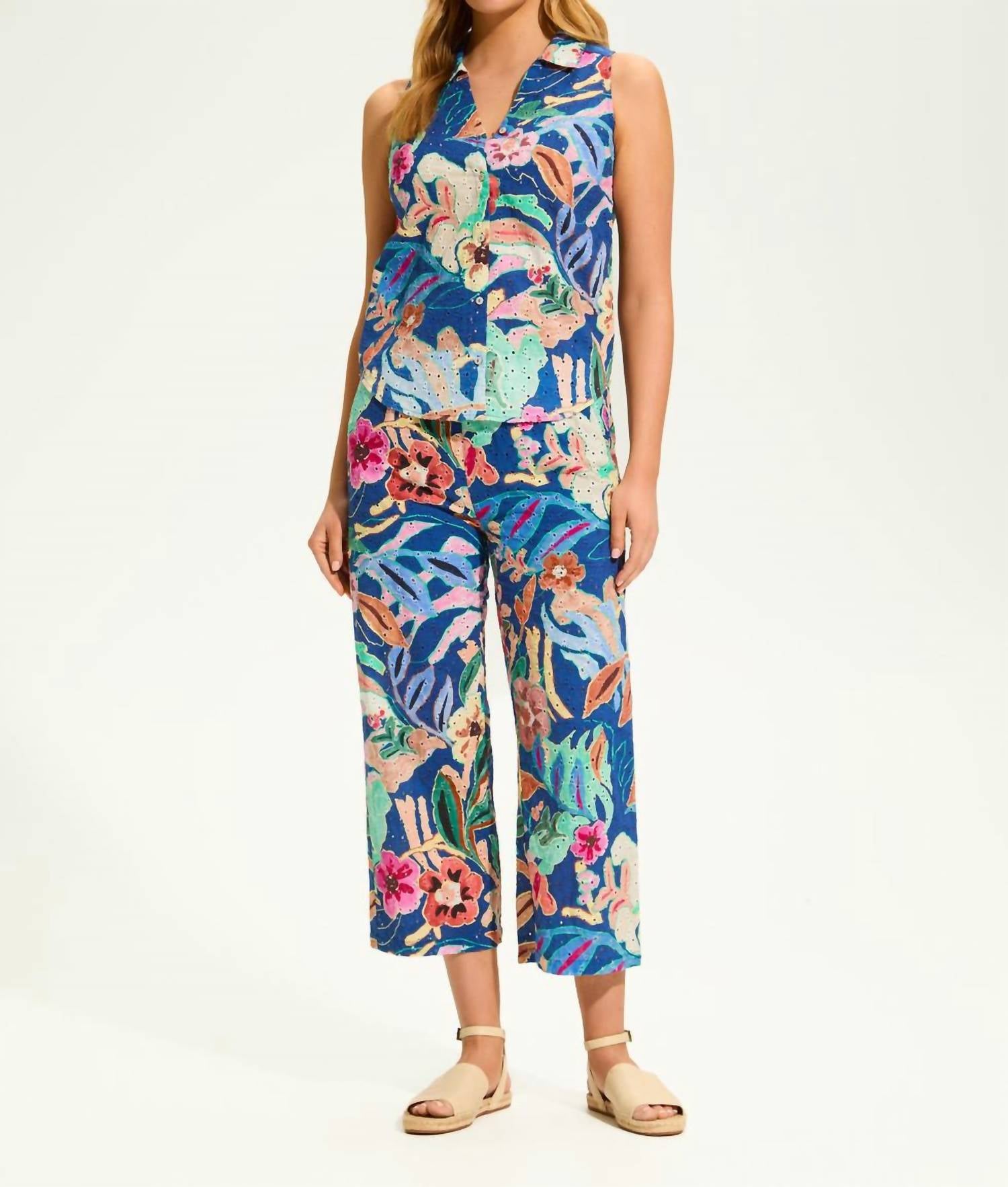 Fdj - Printed Eyelet Sleeveless Top
