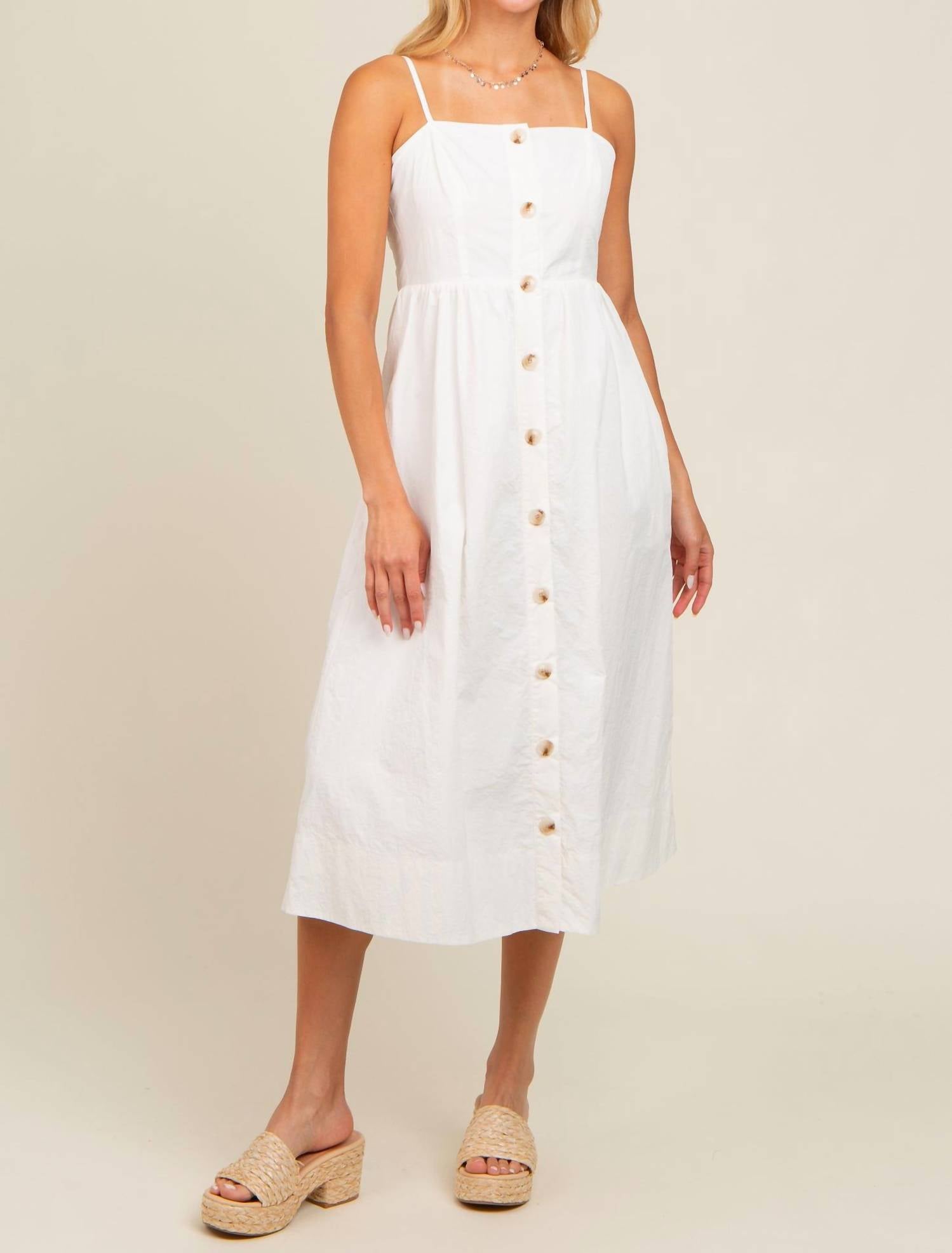 TCEC Sleeveless Button Down Midi Dress in ivory - women's dress