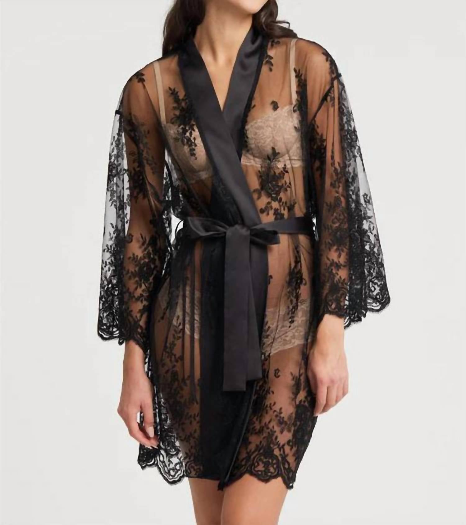 Rya Collection Darling Lace Cover Up Robe in black - women's intimate - detail view
