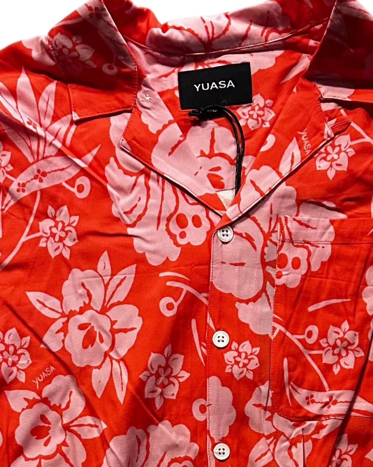 Yuasa Men's Beach Shirt in pink lemonade - men's shirt - detail view