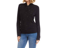 Karen Kane - Lyra Long Sleeve Embellished Drape Front Crossover Top