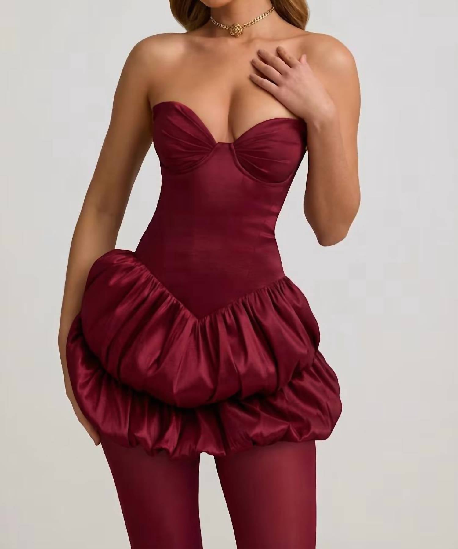 Oh Polly - Laela Satin Bubble Hem Corset Mini Dress