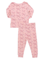 PINK CHICKEN Kid's Bamboo Pajama Set in candy cane bows - kids' sleepwear