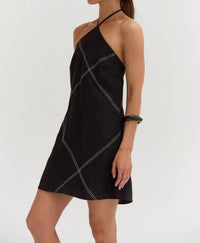 Crescent - Lena Contrast Stitch Halter Mini Dress