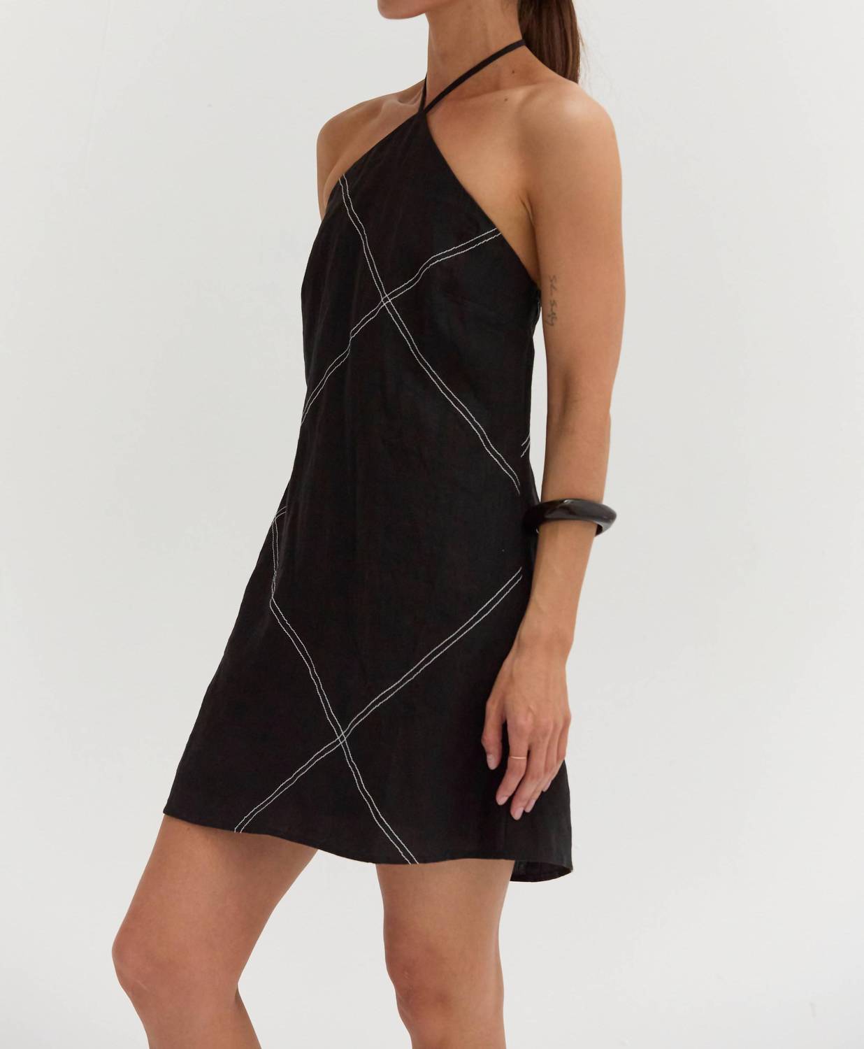 Crescent - Lena Contrast Stitch Halter Mini Dress