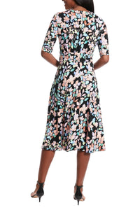 London Times - Floral A-line Midi Dress