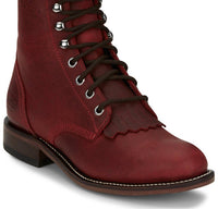Justin Women's Lace Up Roper Boots in wine - women's shoe - detail view