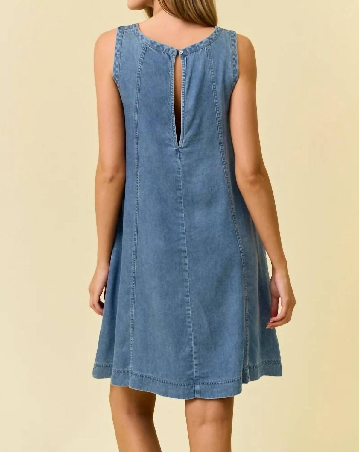 Doe And Rae - Scoop Neck Flare Denim Mini Dress