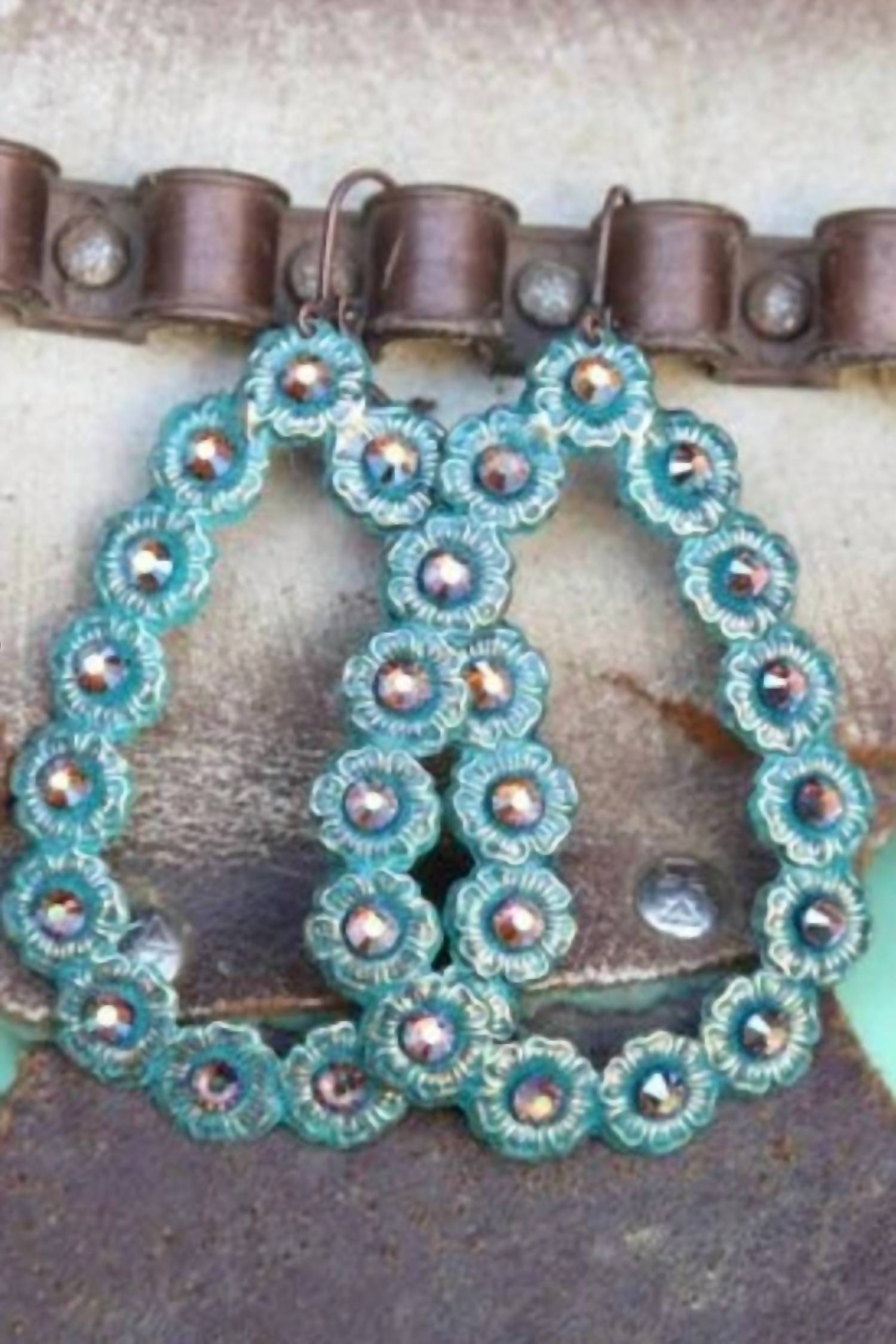 Pink Panache Women's Crystal Open Teardrop Earrings in turquoise - women's jewelry - detail view