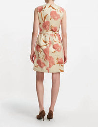 Lela Rose Floral Print Sleeveless Sheath Mini Dress in pink multi - women's dress - detail view