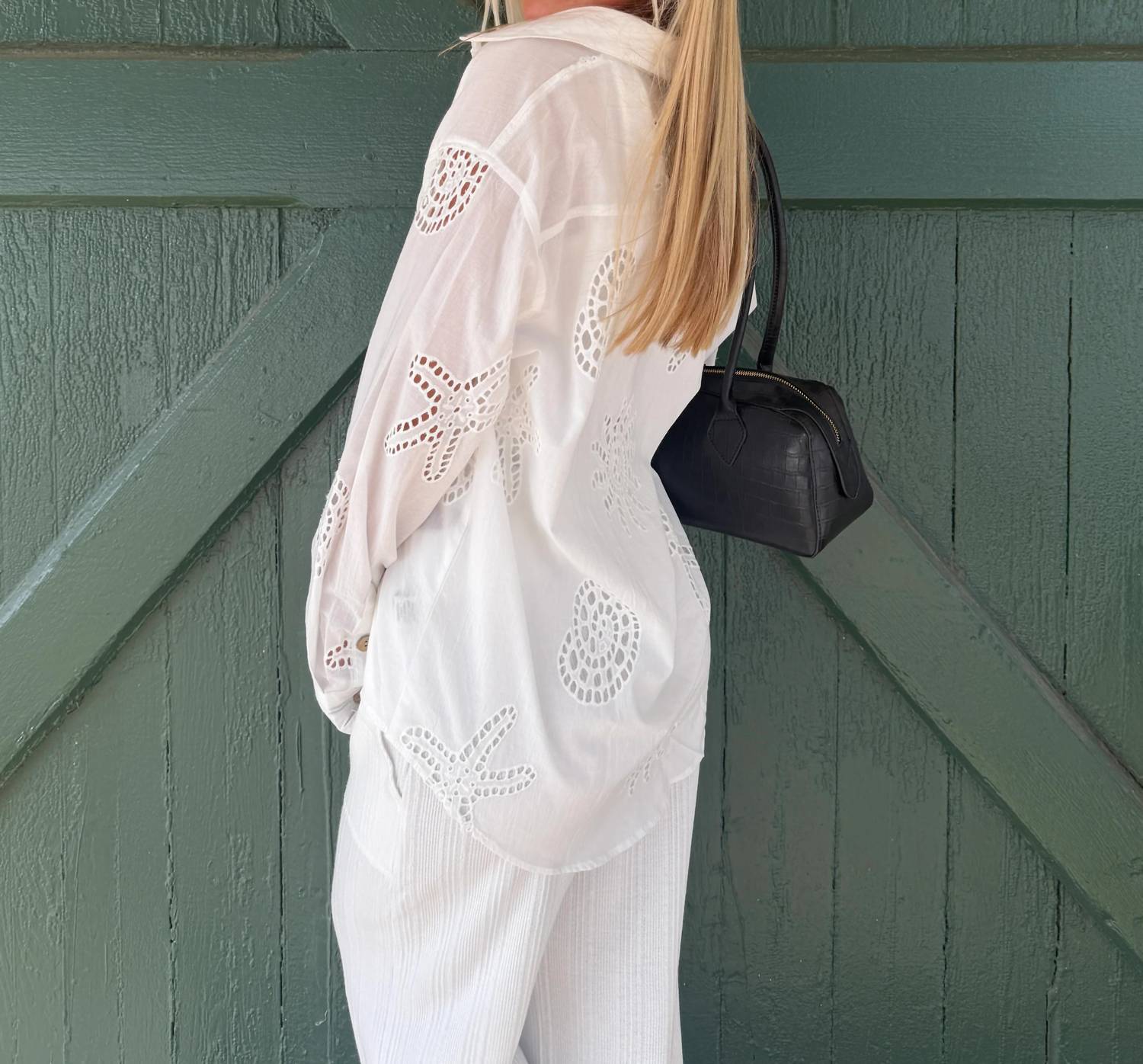 Vintage Havana - Ocean Eyelet Button Down Blouse