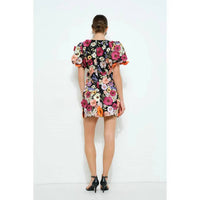Ina Fashion - Floral Appliqué Puff Sleeve Mini Dress