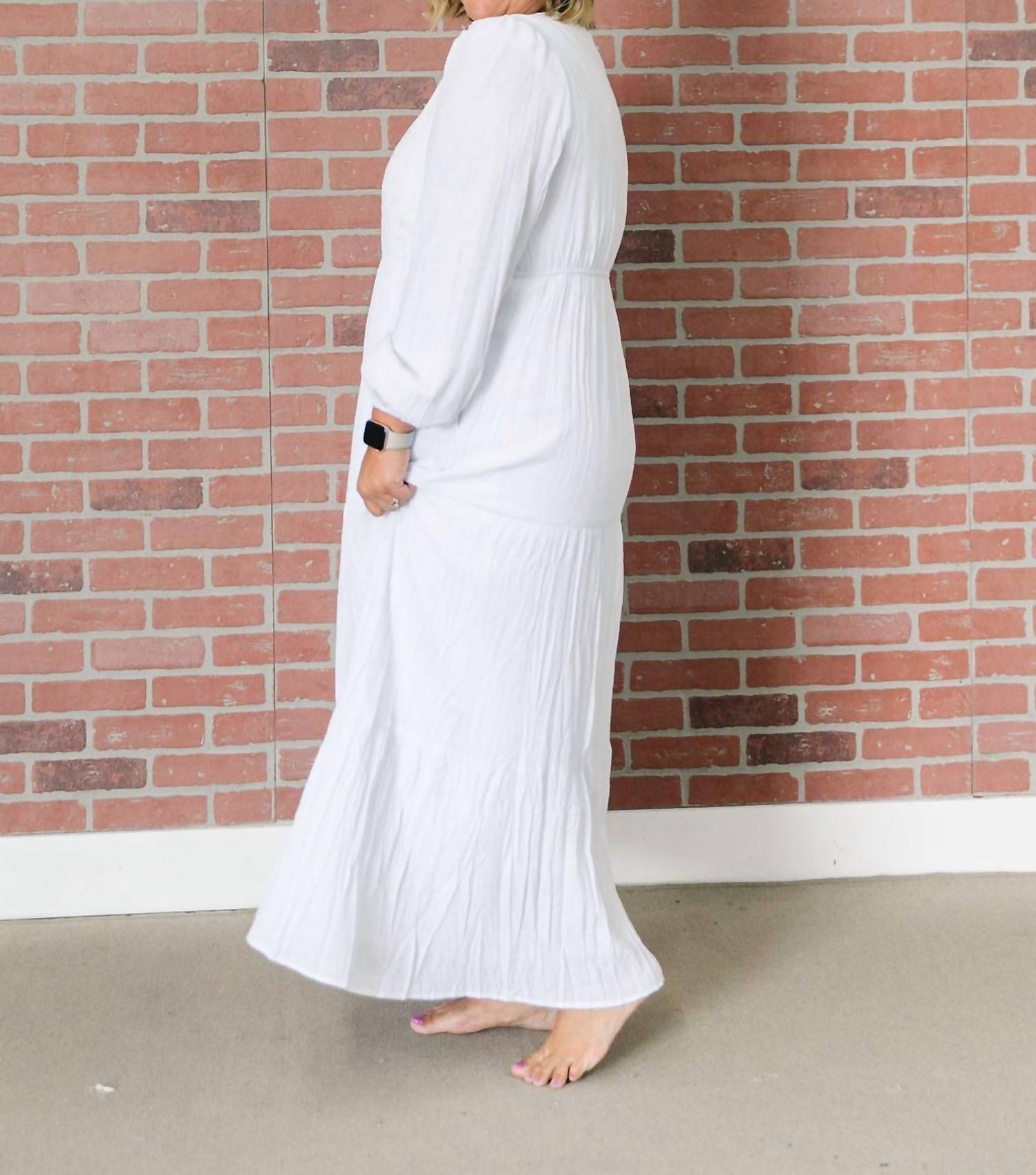 The White All In Tiered V-neck Dress in tiered v neck dress in white - women's dress - alternate view