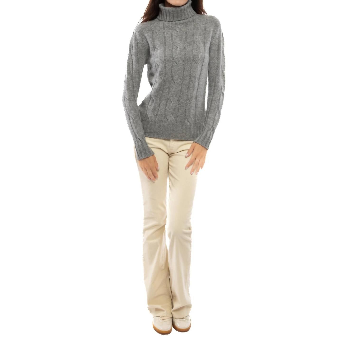 Monticelli Cashmere - Women's Pure Cashmere Cable Knit Turtleneck Sweater