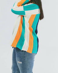 DAVI & DANI Color Block Long Sleeve Cardigan - Plus in multi - women's cardigan - detail view